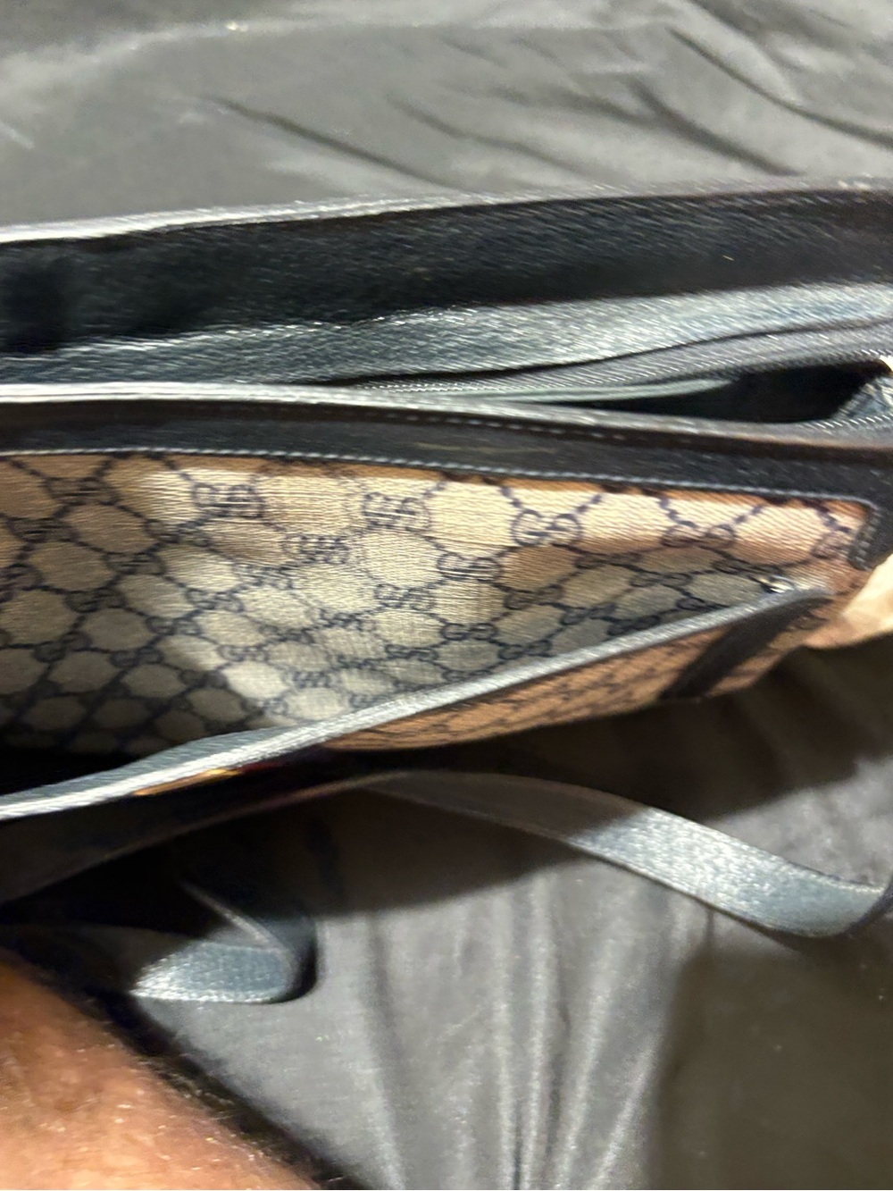 Gucci Navy Trim GG Supreme Shoulder Bag with Red and Blue Web Stripe - Picture 9 of 11